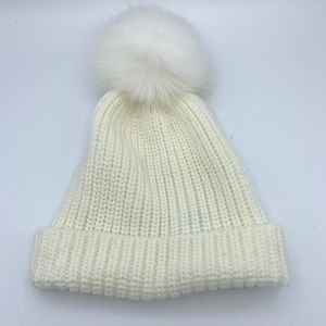 Treasure & Bond Stitch Beanie Faux Fur Pom- Ivory
